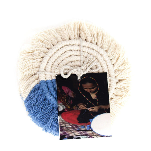 Macrame Coasters in Blues with Fringe - Set of 4 - Life In Alignment