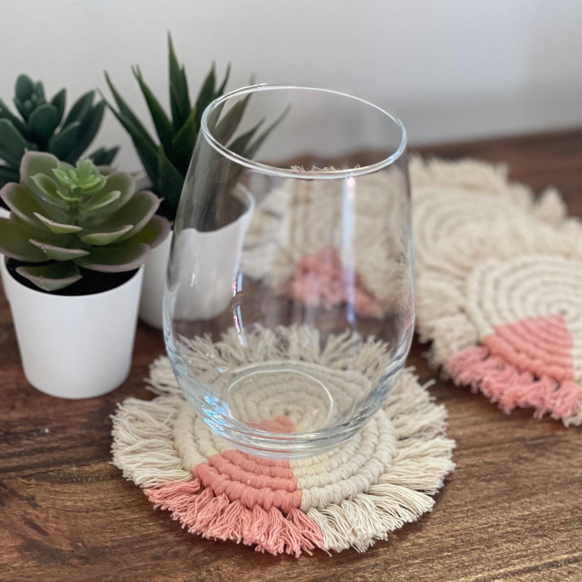 Macrame Coasters in Blush with Fringe - Set of 4 - Life In Alignment