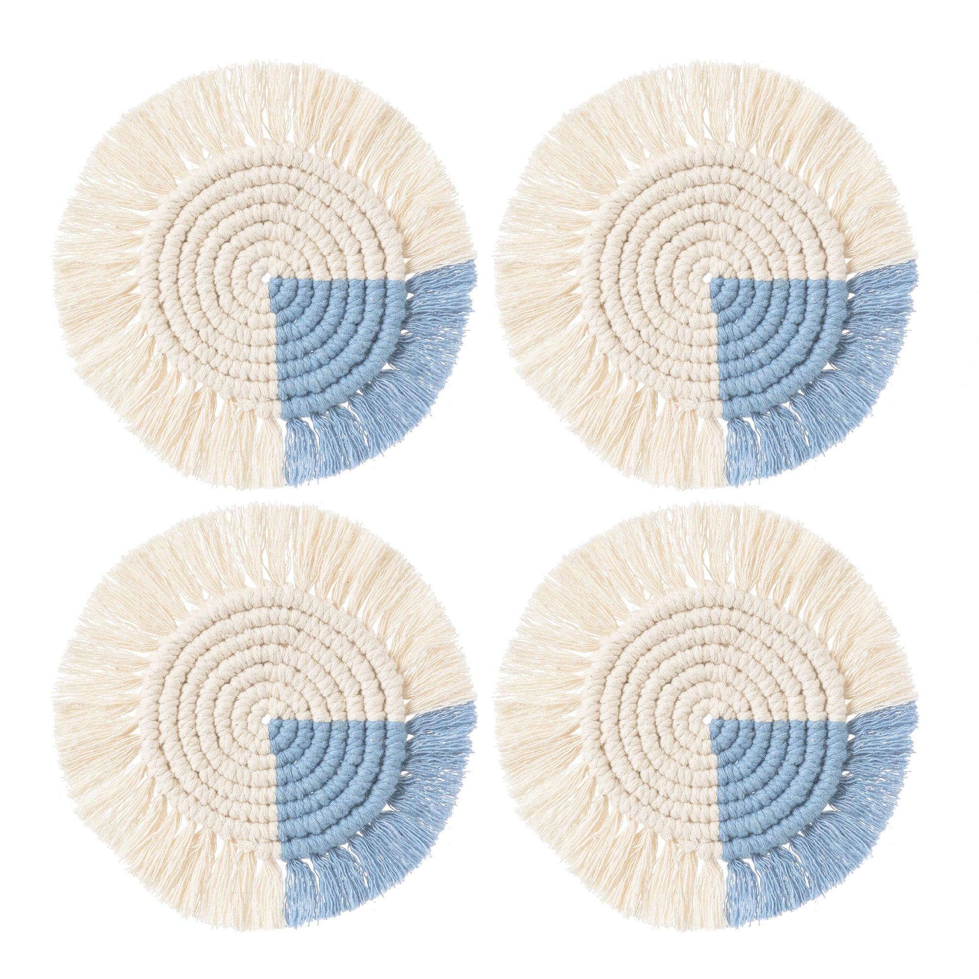 Macrame Coasters in Blues with Fringe - Set of 4 - Life In Alignment