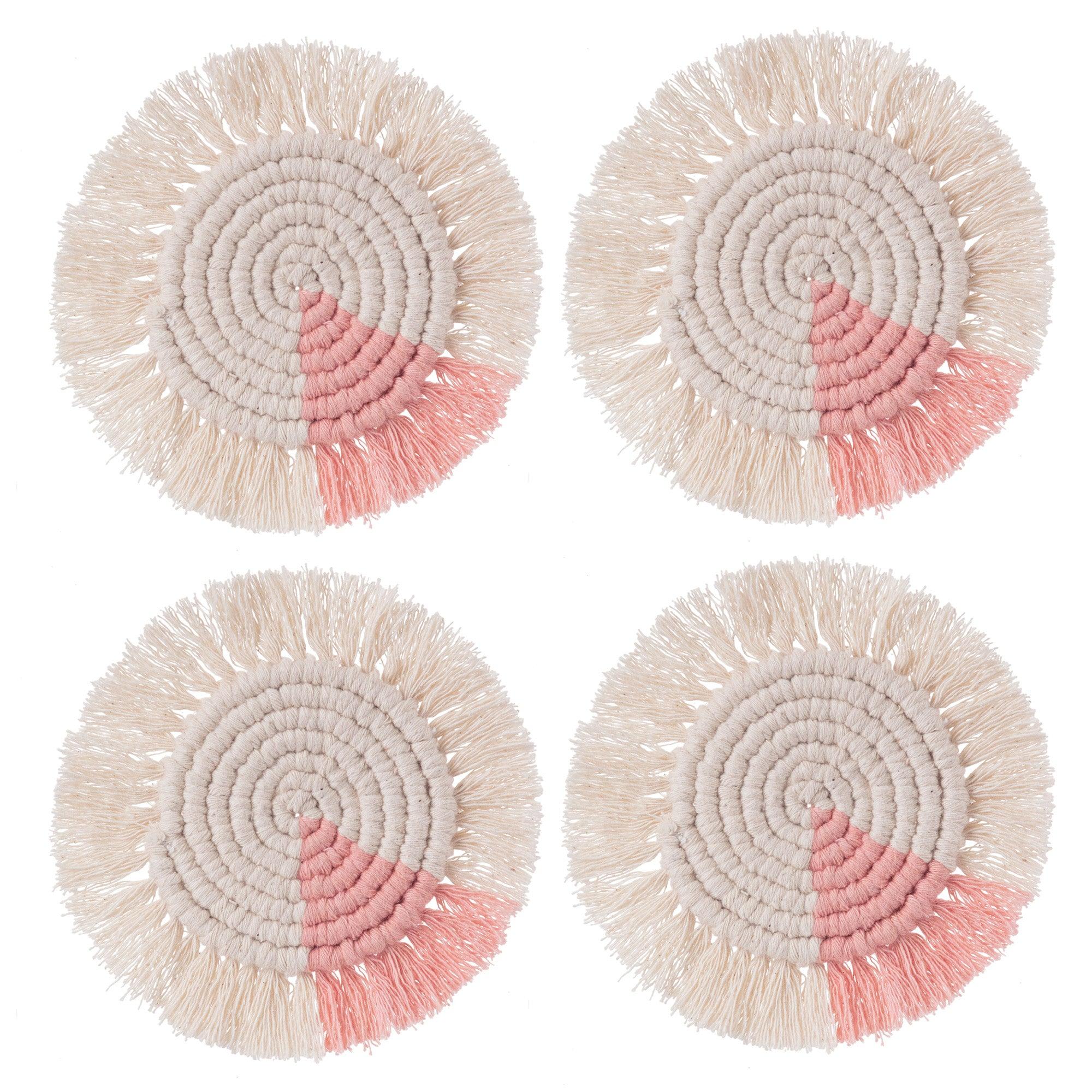 Macrame Coasters in Blush with Fringe - Set of 4 - Life In Alignment