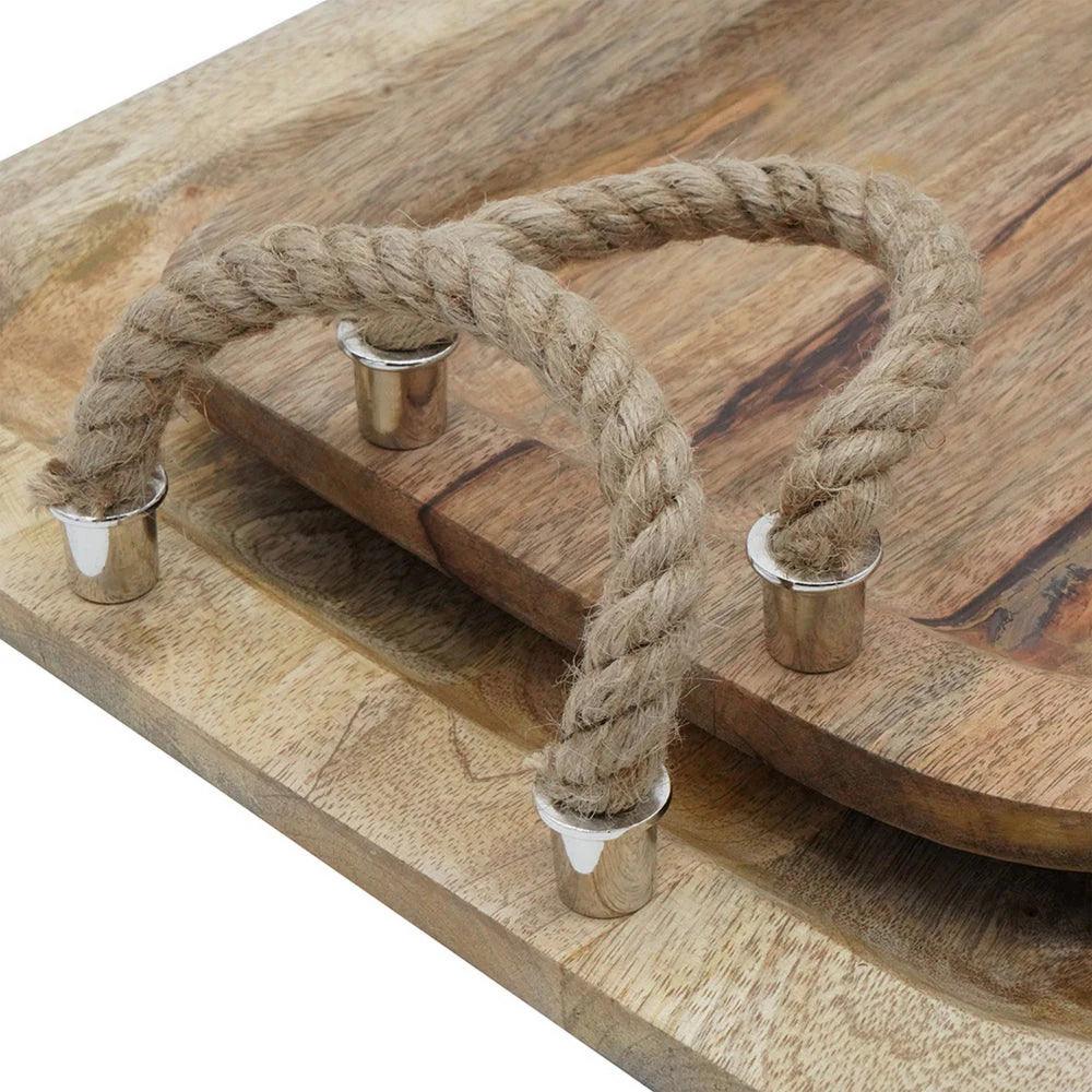 Mango Wood Serving Trays with Twisted Jute Handles, Set of 2 - Life In Alignment