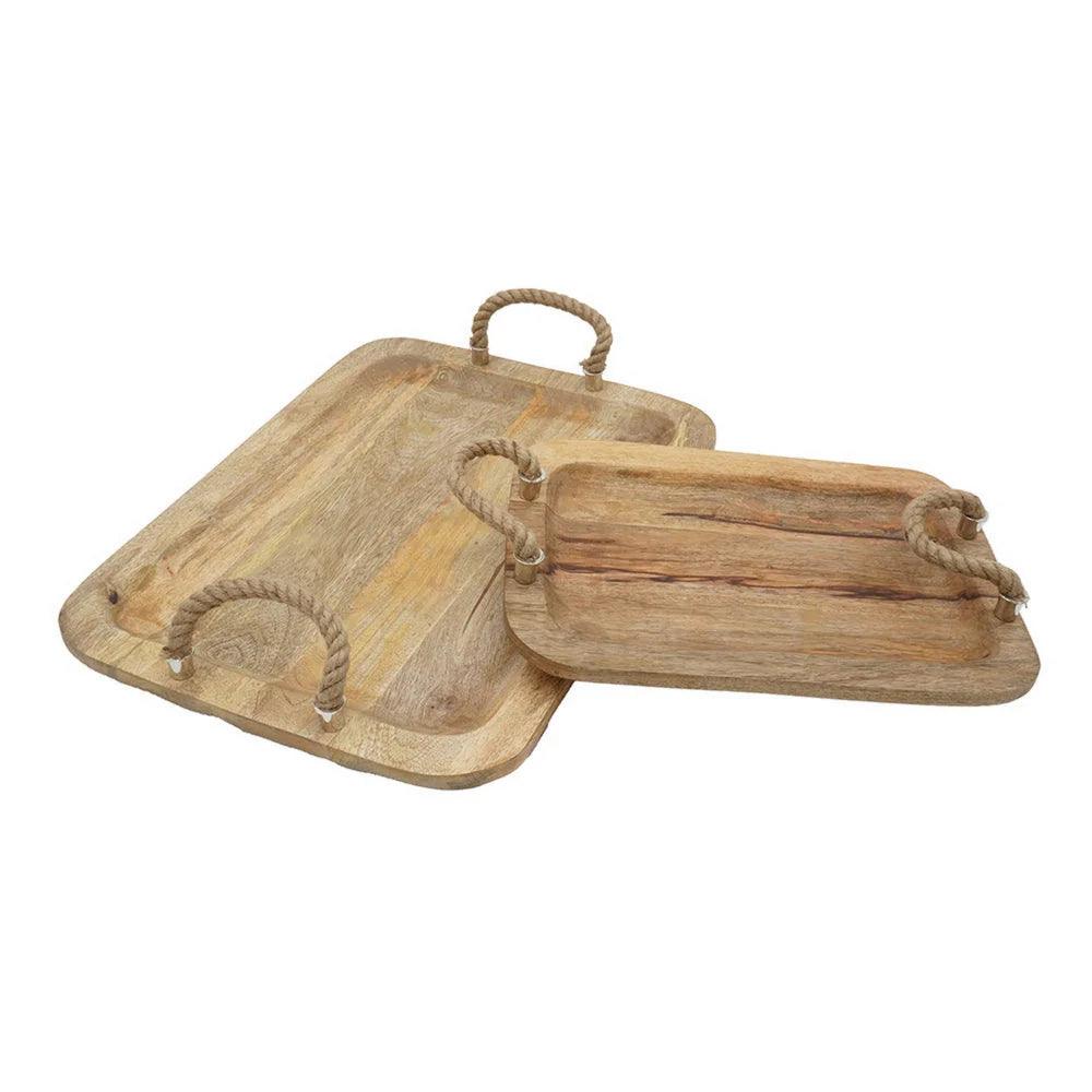 Mango Wood Serving Trays with Twisted Jute Handles, Set of 2 - Life In Alignment