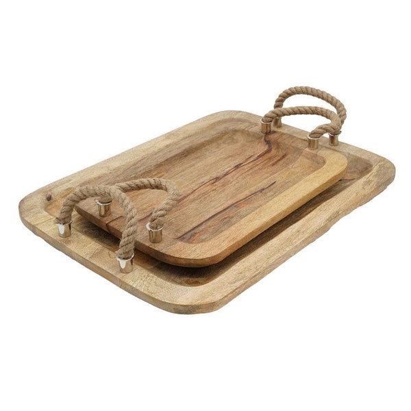 Mango Wood Serving Trays with Twisted Jute Handles, Set of 2 - Life In Alignment
