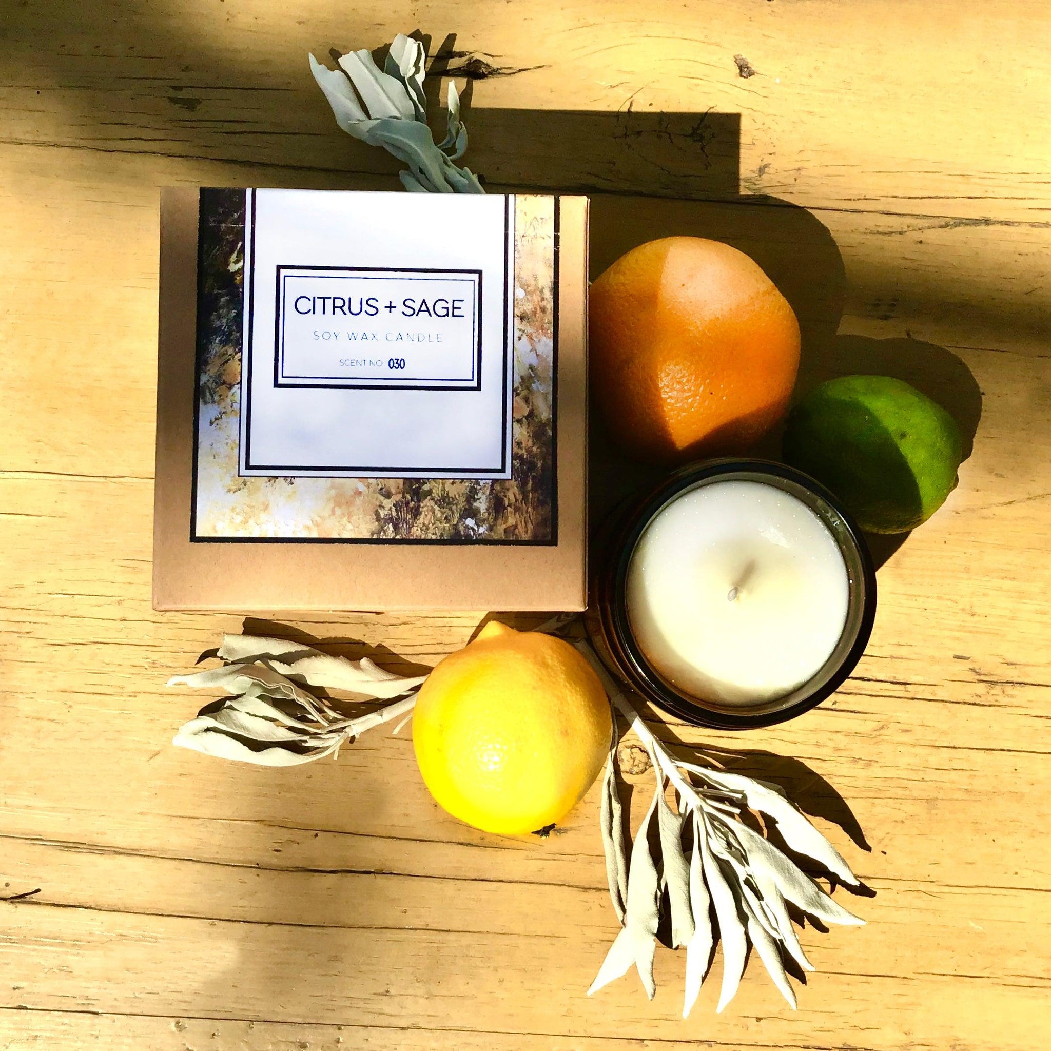 ethically sourced Citrus + Sage Soy Wax Candle Life In Alignment