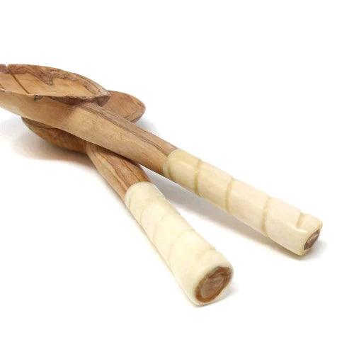 ethically sourced Olive Wood Salad Servers with Bone Handles Life In Alignment