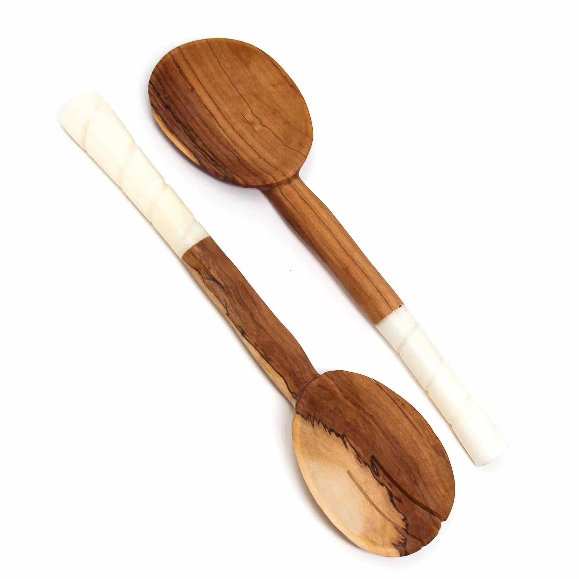 ethically sourced Olive Wood Salad Servers with Bone Handles Life In Alignment