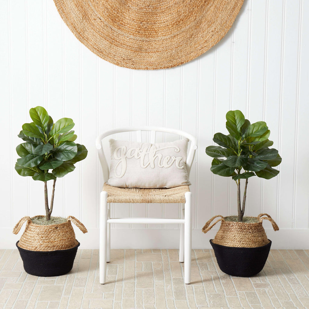 ethically sourced 3’ Artificial Fiddle Leaf Fig Tree with Handmade Woven Planter DIY Kit - Set of 2 Life In Alignment