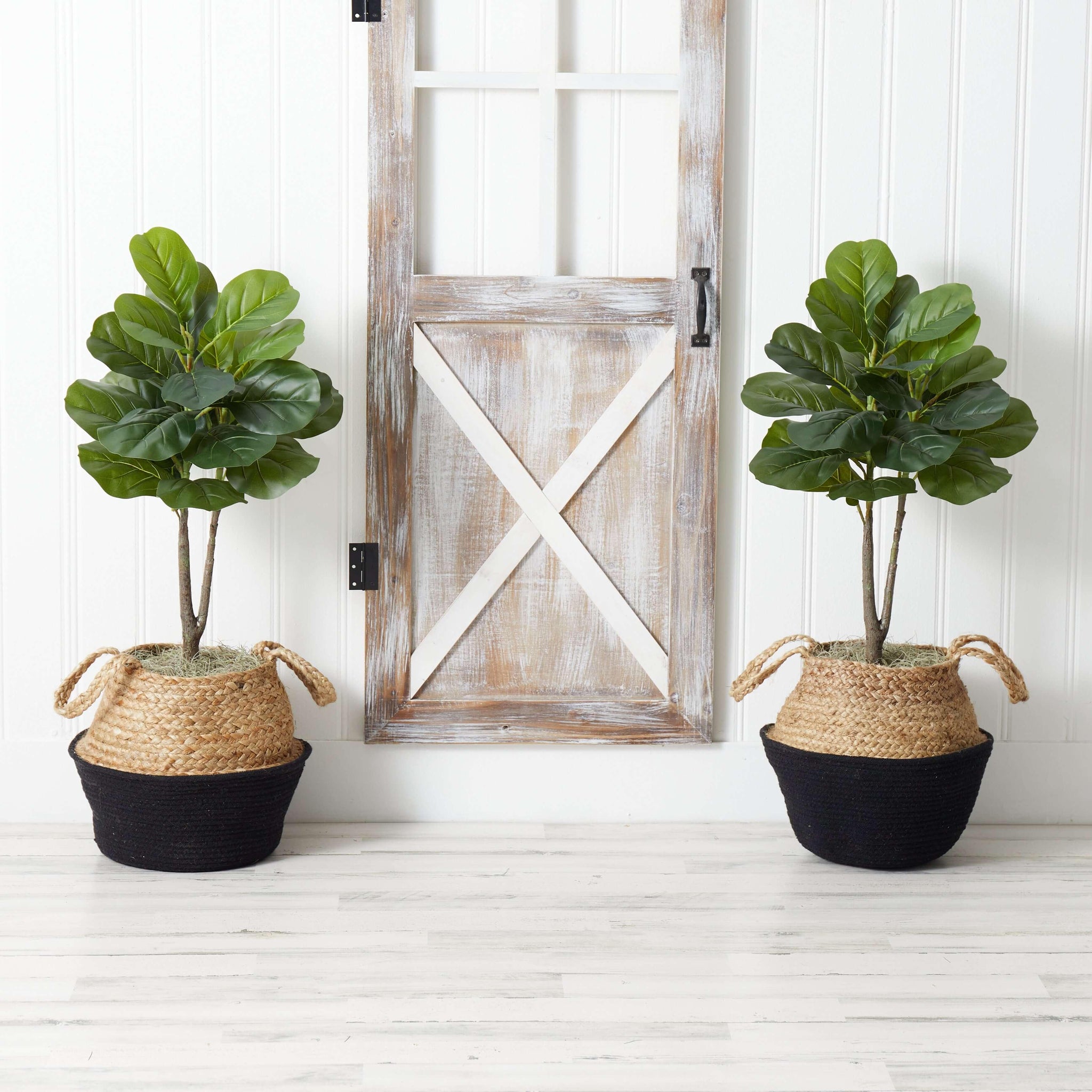 ethically sourced 3’ Artificial Fiddle Leaf Fig Tree with Handmade Woven Planter DIY Kit - Set of 2 Life In Alignment