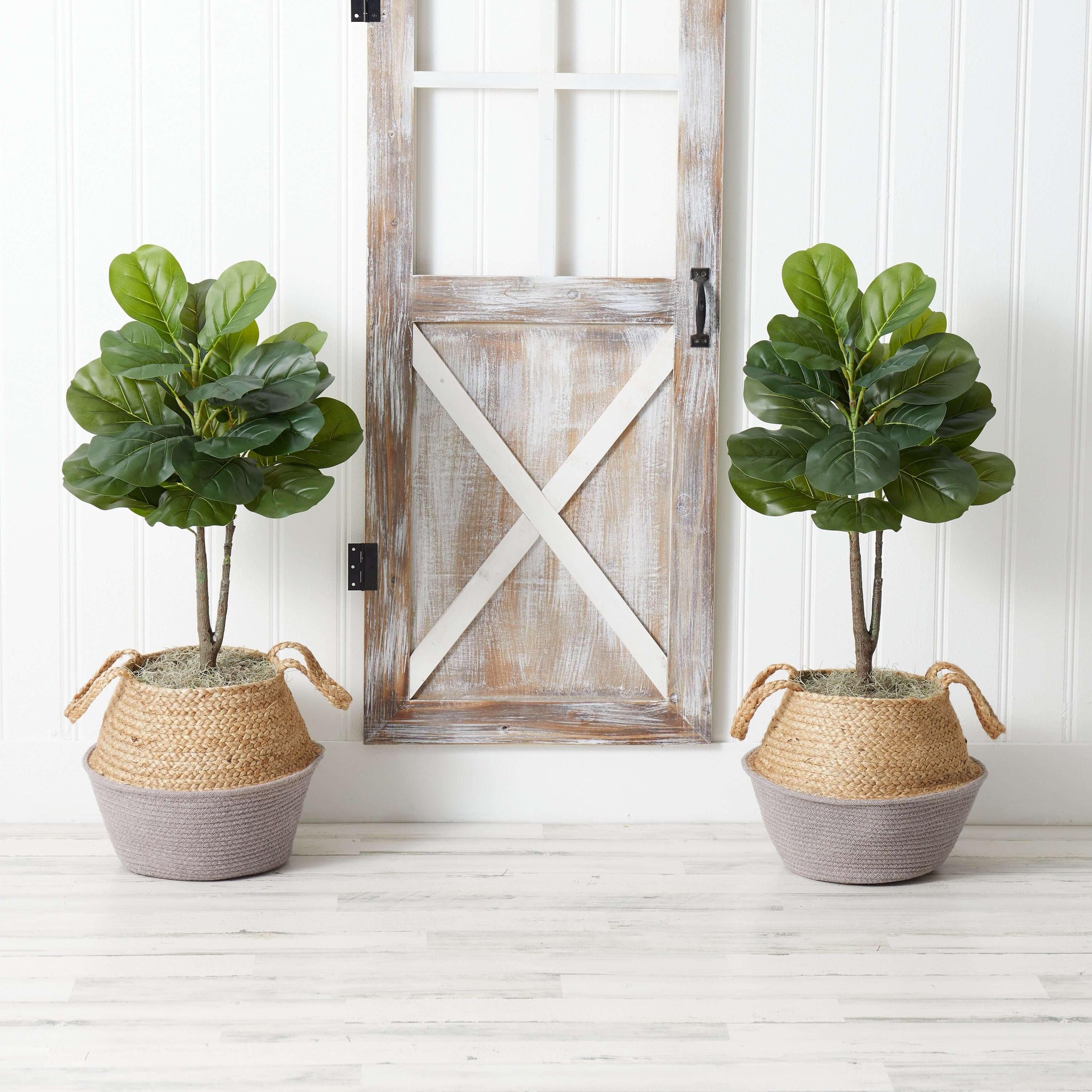 ethically sourced 3’ Artificial Fiddle Leaf Fig Tree with Handmade Woven Planter DIY Kit - Set of 2 Life In Alignment