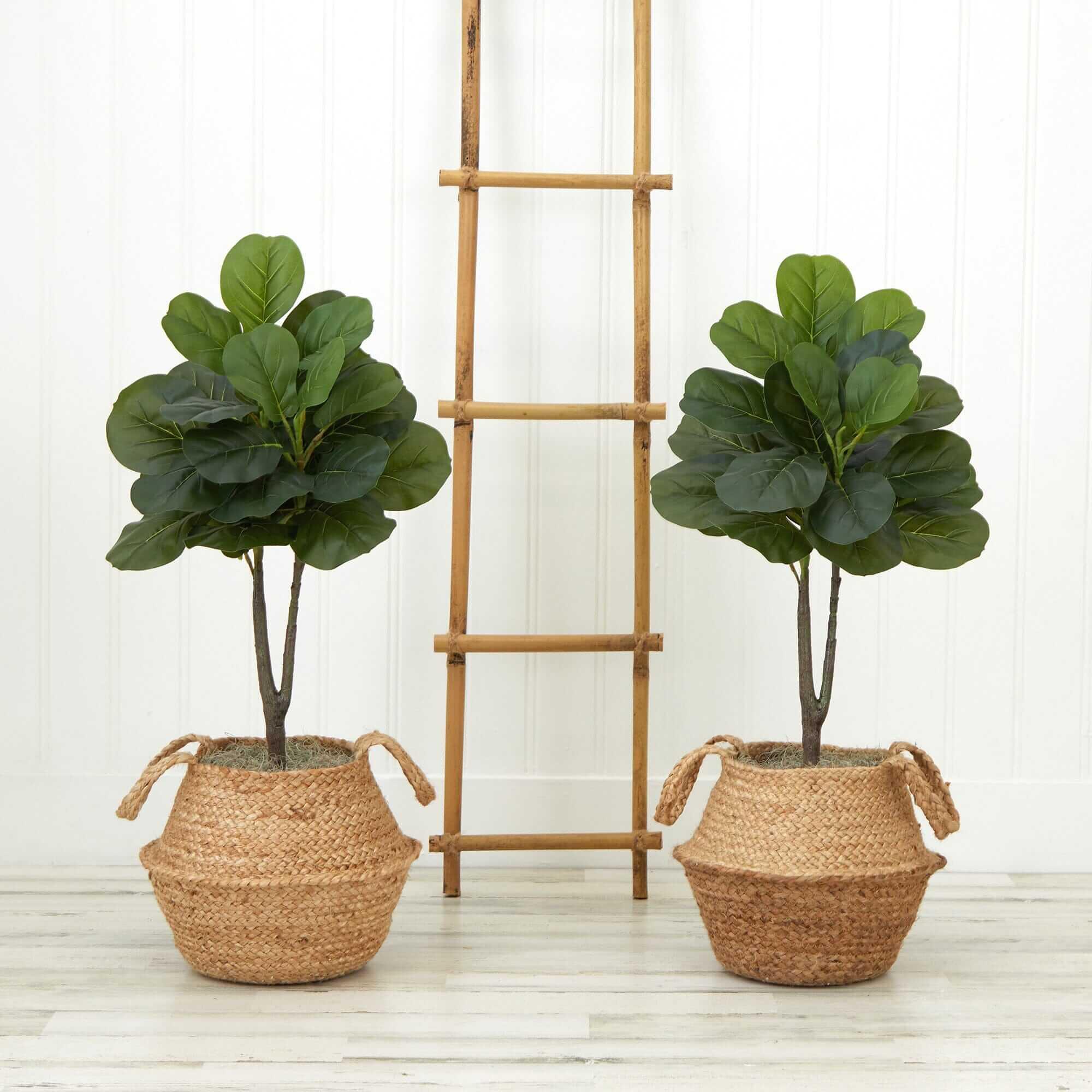 ethically sourced 3’ Artificial Fiddle Leaf Fig Tree with Handmade Woven Planter DIY Kit - Set of 2 Life In Alignment