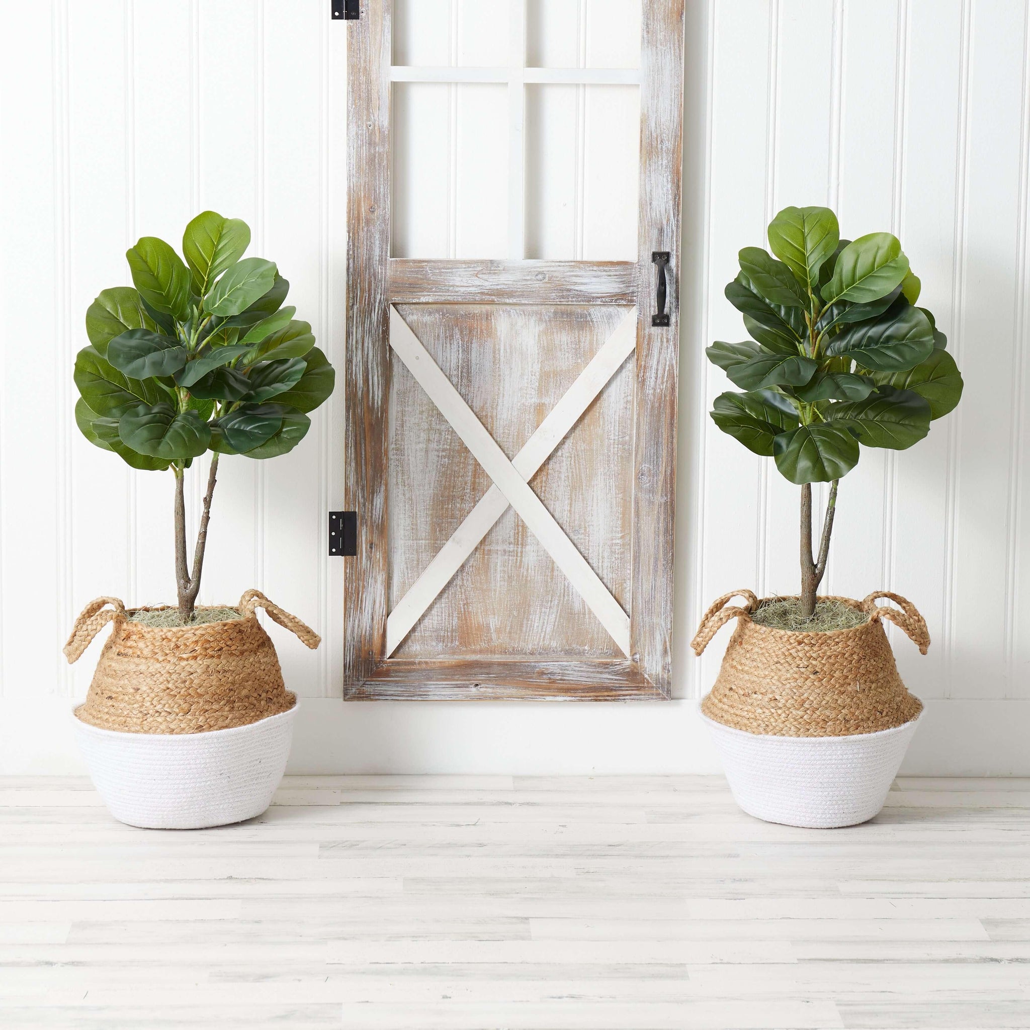 ethically sourced 3’ Artificial Fiddle Leaf Fig Tree with Handmade Woven Planter DIY Kit - Set of 2 Life In Alignment