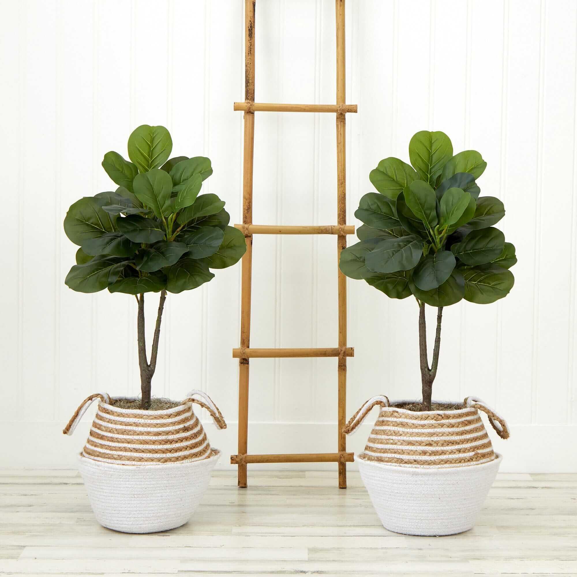 ethically sourced 3’ Artificial Fiddle Leaf Fig Tree with Handmade Woven Planter DIY Kit - Set of 2 Life In Alignment