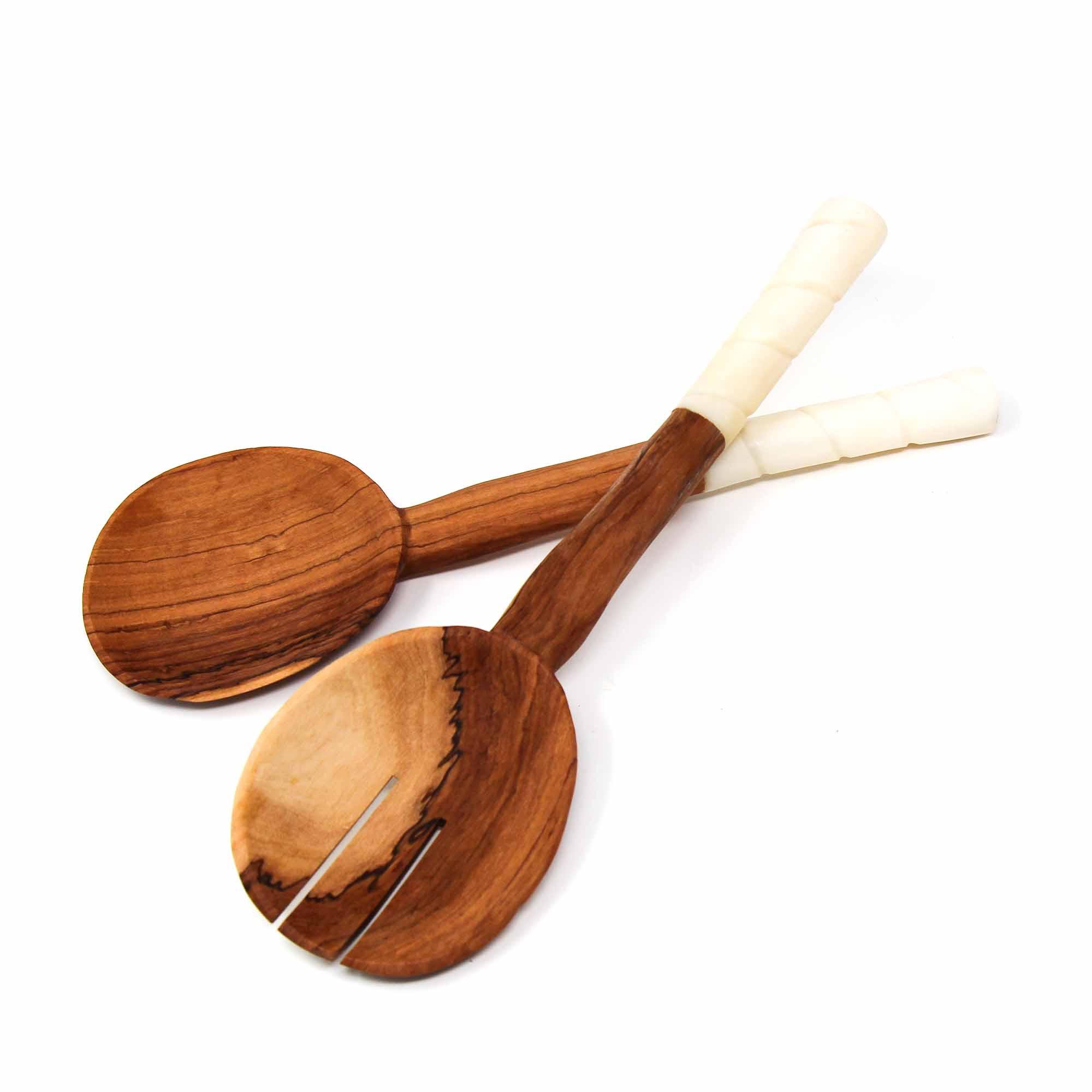 ethically sourced Olive Wood Salad Servers with Bone Handles Life In Alignment