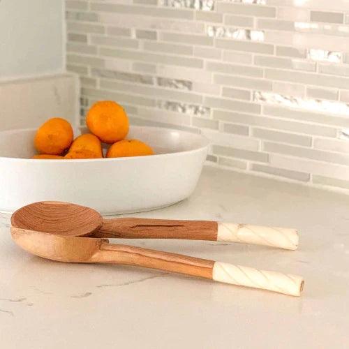 ethically sourced Olive Wood Salad Servers with Bone Handles Life In Alignment